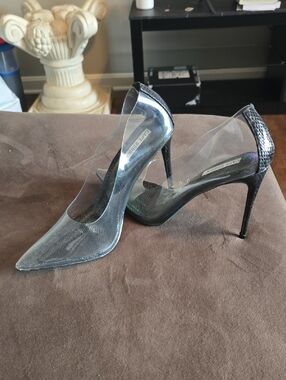 Cape Robbin Clear Pointed Toe Stiletto with Black Accent